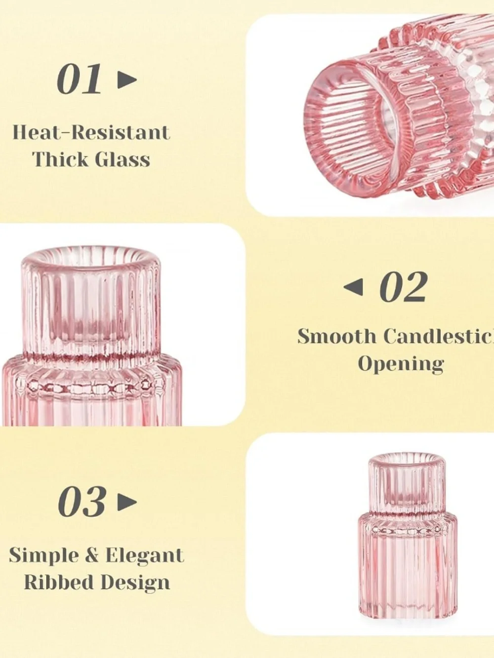 Hewory Glass Pink Candle Holder Bulk Set of 10 Valentines Taper Candle Holders
